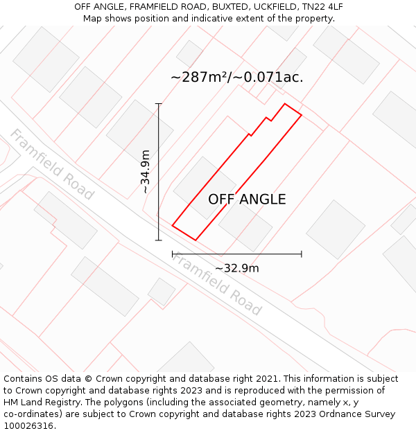 OFF ANGLE, FRAMFIELD ROAD, BUXTED, UCKFIELD, TN22 4LF: Plot and title map