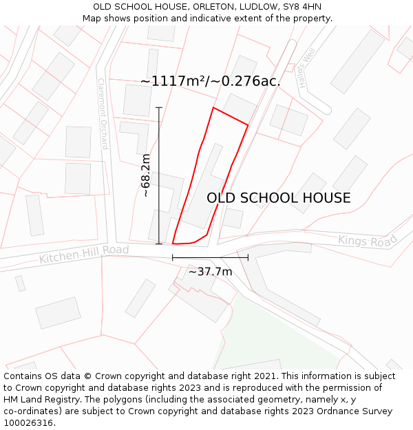 OLD SCHOOL HOUSE, ORLETON, LUDLOW, SY8 4HN: Plot and title map