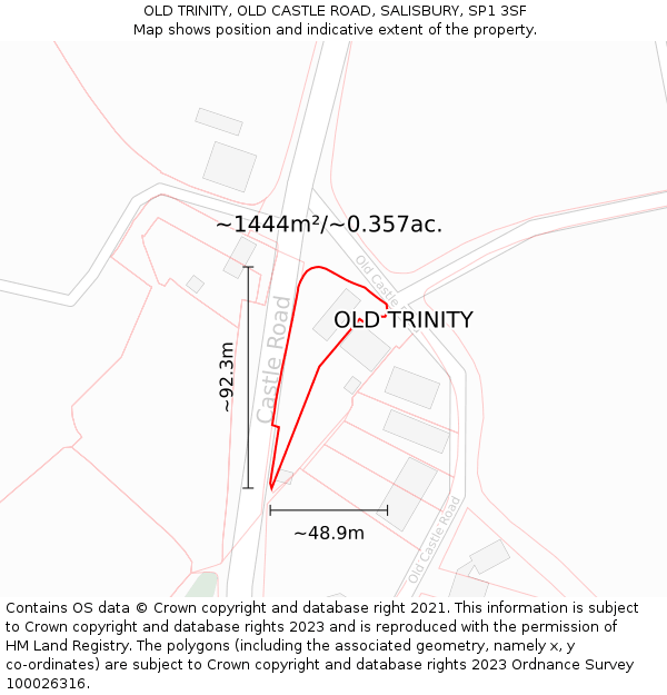 OLD TRINITY, OLD CASTLE ROAD, SALISBURY, SP1 3SF: Plot and title map
