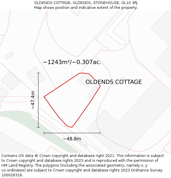 OLDENDS COTTAGE, OLDENDS, STONEHOUSE, GL10 3RJ: Plot and title map