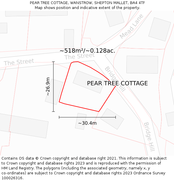 PEAR TREE COTTAGE, WANSTROW, SHEPTON MALLET, BA4 4TF: Plot and title map