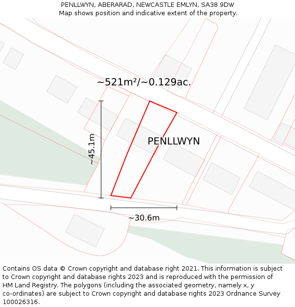 PENLLWYN, ABERARAD, NEWCASTLE EMLYN, SA38 9DW: Plot and title map
