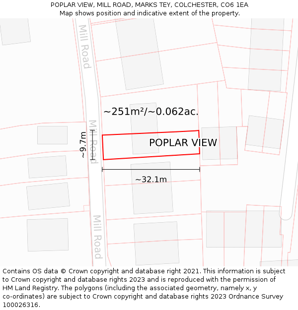 POPLAR VIEW, MILL ROAD, MARKS TEY, COLCHESTER, CO6 1EA: Plot and title map