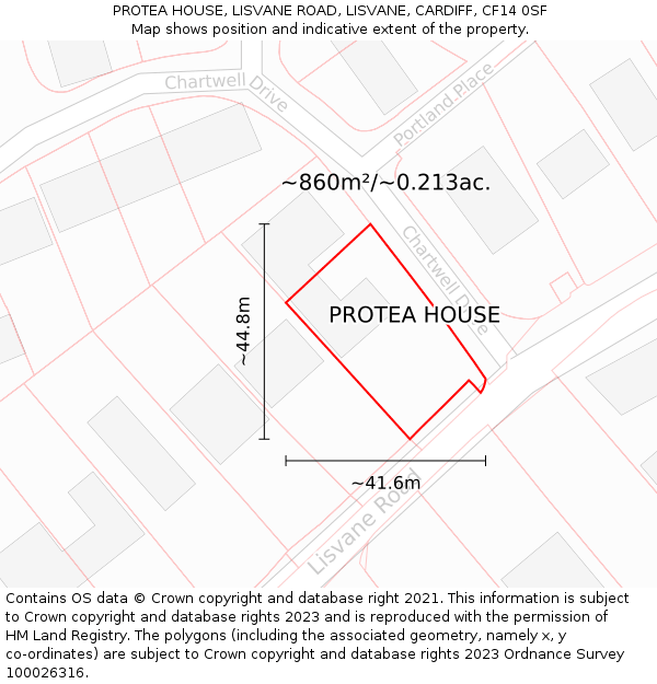 PROTEA HOUSE, LISVANE ROAD, LISVANE, CARDIFF, CF14 0SF: Plot and title map