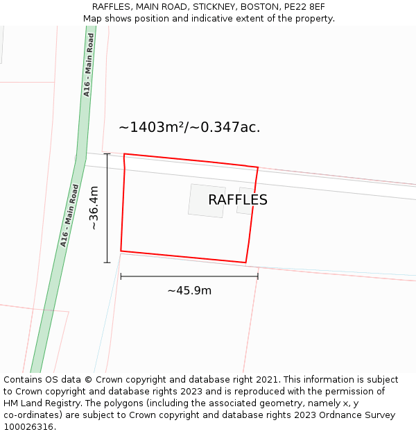 RAFFLES, MAIN ROAD, STICKNEY, BOSTON, PE22 8EF: Plot and title map