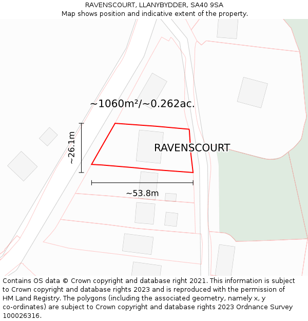 RAVENSCOURT, LLANYBYDDER, SA40 9SA: Plot and title map