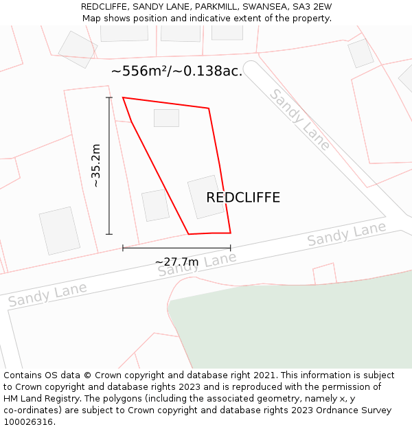 REDCLIFFE, SANDY LANE, PARKMILL, SWANSEA, SA3 2EW: Plot and title map