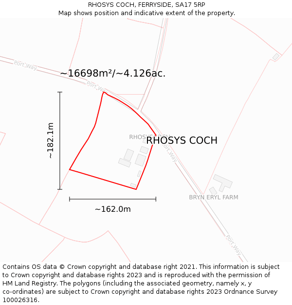 RHOSYS COCH, FERRYSIDE, SA17 5RP: Plot and title map