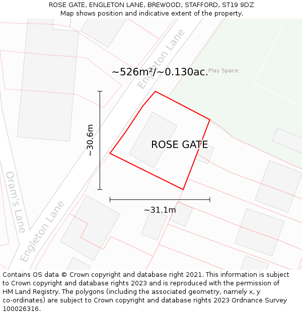 ROSE GATE, ENGLETON LANE, BREWOOD, STAFFORD, ST19 9DZ: Plot and title map