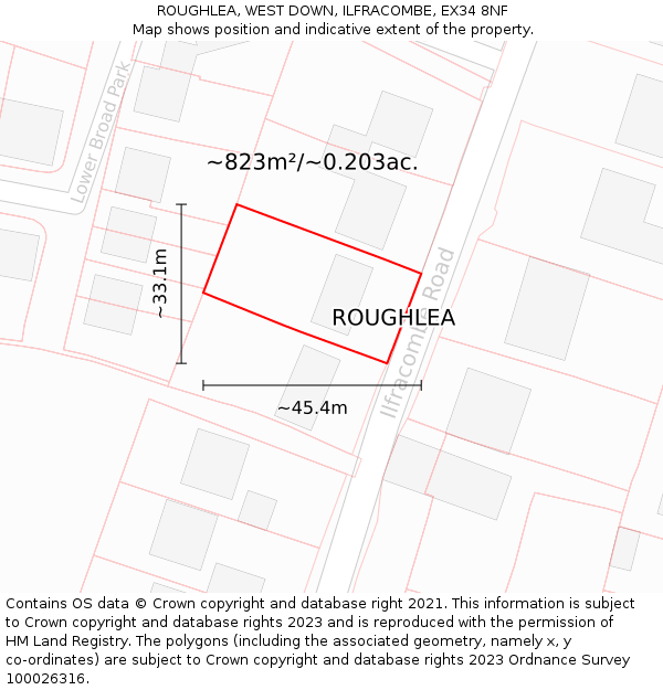 ROUGHLEA, WEST DOWN, ILFRACOMBE, EX34 8NF: Plot and title map