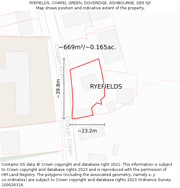 RYEFIELDS, CHAPEL GREEN, DOVERIDGE, ASHBOURNE, DE6 5JY: Plot and title map