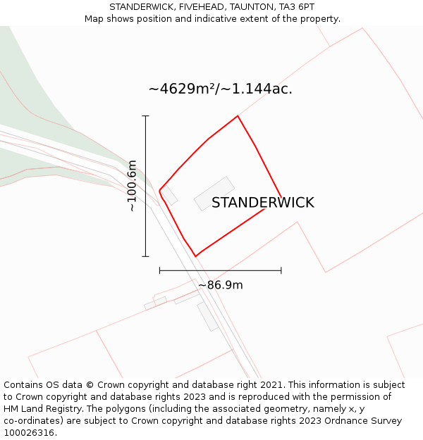 STANDERWICK, FIVEHEAD, TAUNTON, TA3 6PT: Plot and title map