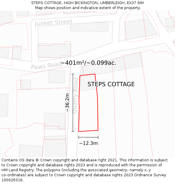 STEPS COTTAGE, HIGH BICKINGTON, UMBERLEIGH, EX37 9AY: Plot and title map