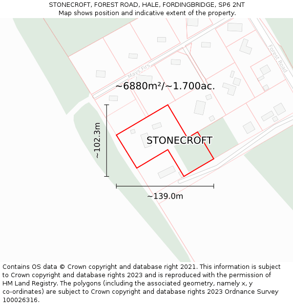STONECROFT, FOREST ROAD, HALE, FORDINGBRIDGE, SP6 2NT: Plot and title map