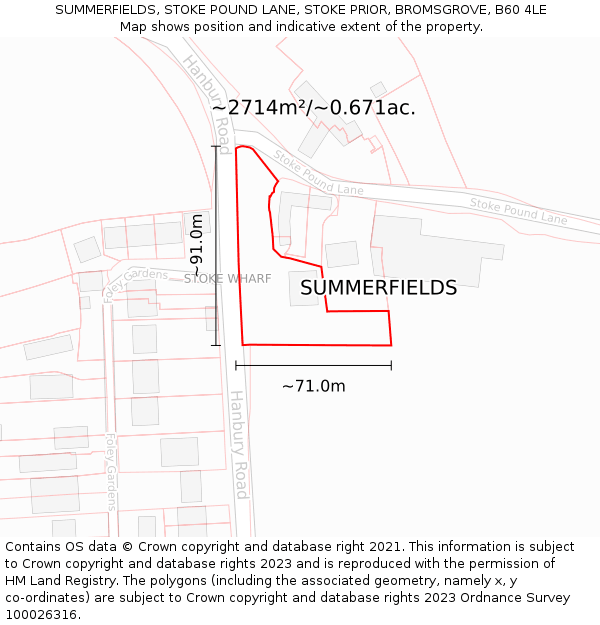 SUMMERFIELDS, STOKE POUND LANE, STOKE PRIOR, BROMSGROVE, B60 4LE: Plot and title map
