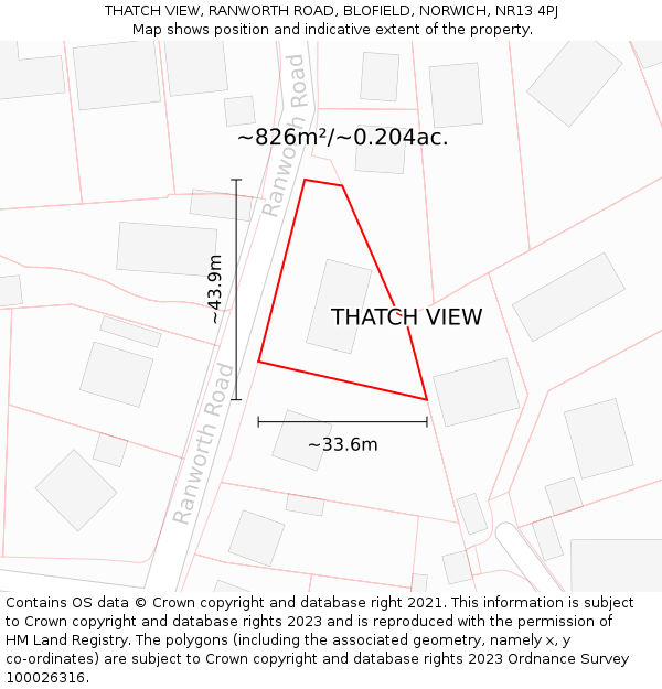 THATCH VIEW, RANWORTH ROAD, BLOFIELD, NORWICH, NR13 4PJ: Plot and title map
