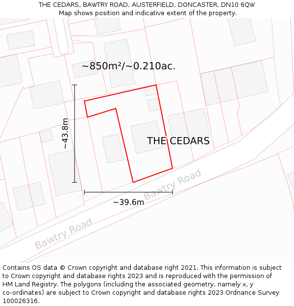 THE CEDARS, BAWTRY ROAD, AUSTERFIELD, DONCASTER, DN10 6QW: Plot and title map