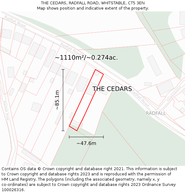 THE CEDARS, RADFALL ROAD, WHITSTABLE, CT5 3EN: Plot and title map