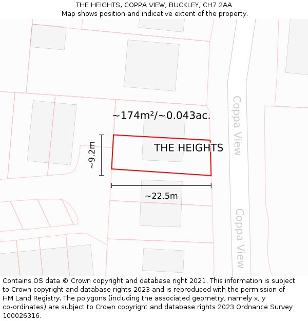 THE HEIGHTS, COPPA VIEW, BUCKLEY, CH7 2AA: Plot and title map
