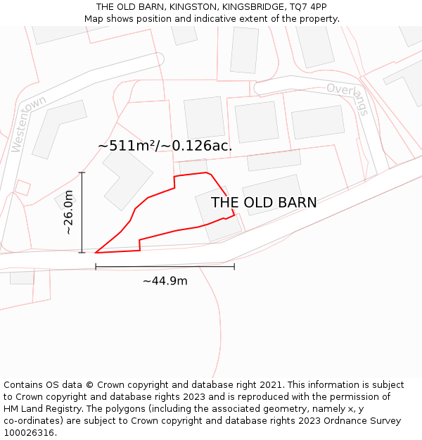 THE OLD BARN, KINGSTON, KINGSBRIDGE, TQ7 4PP: Plot and title map