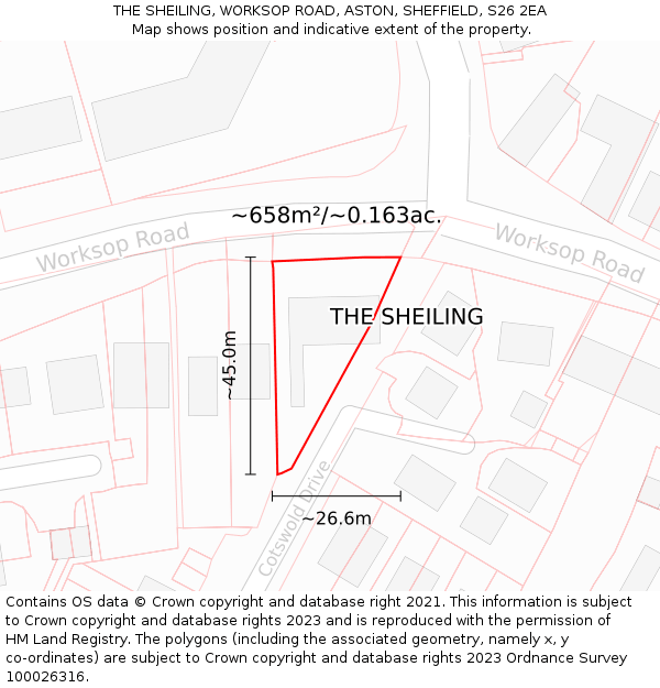 THE SHEILING, WORKSOP ROAD, ASTON, SHEFFIELD, S26 2EA: Plot and title map
