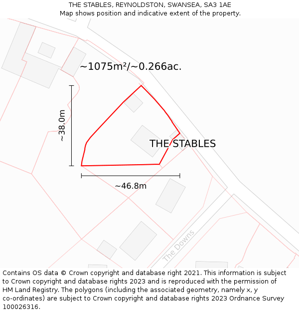 THE STABLES, REYNOLDSTON, SWANSEA, SA3 1AE: Plot and title map