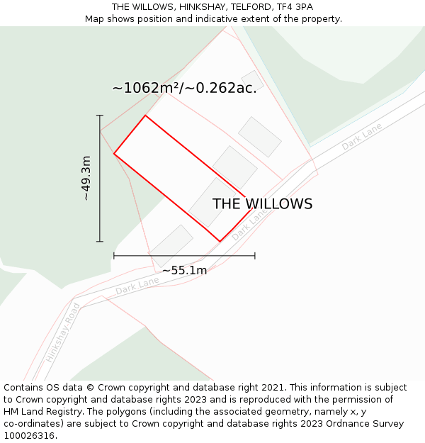 THE WILLOWS, HINKSHAY, TELFORD, TF4 3PA: Plot and title map