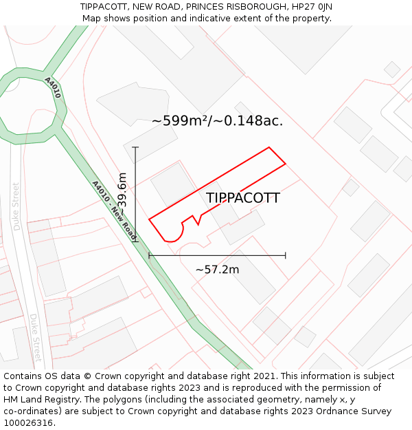 TIPPACOTT, NEW ROAD, PRINCES RISBOROUGH, HP27 0JN: Plot and title map