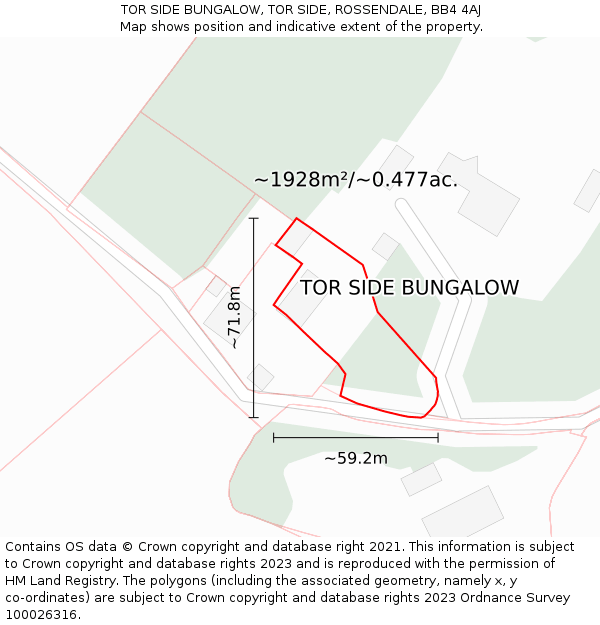 TOR SIDE BUNGALOW, TOR SIDE, ROSSENDALE, BB4 4AJ: Plot and title map