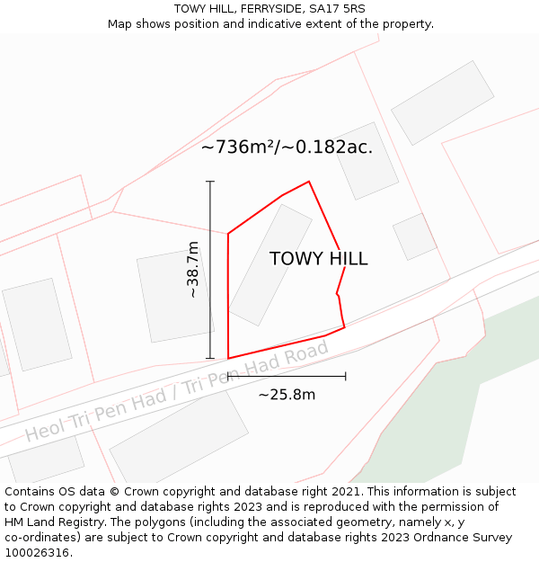 TOWY HILL, FERRYSIDE, SA17 5RS: Plot and title map