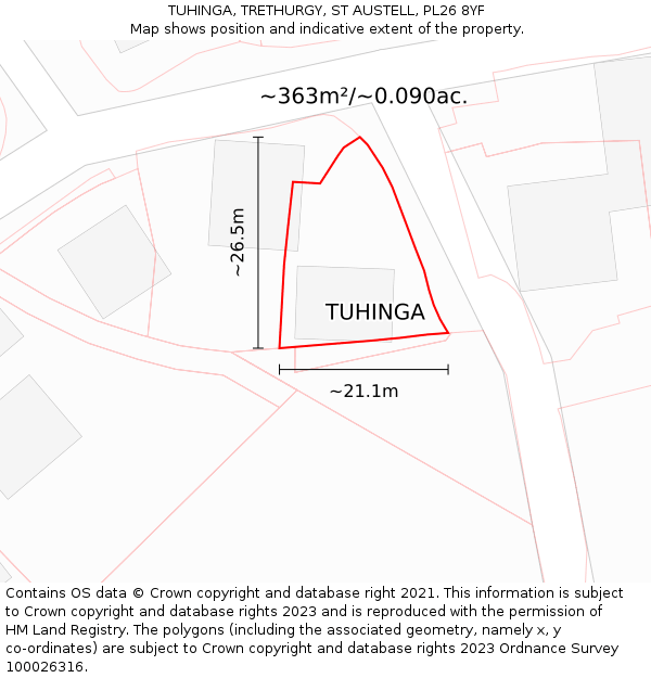 TUHINGA, TRETHURGY, ST AUSTELL, PL26 8YF: Plot and title map