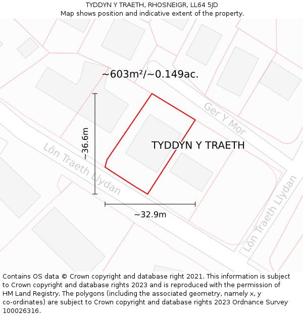 TYDDYN Y TRAETH, RHOSNEIGR, LL64 5JD: Plot and title map