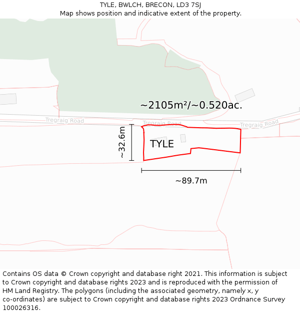 TYLE, BWLCH, BRECON, LD3 7SJ: Plot and title map