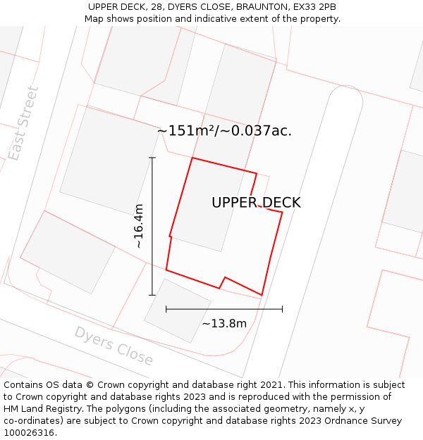 UPPER DECK, 28, DYERS CLOSE, BRAUNTON, EX33 2PB: Plot and title map