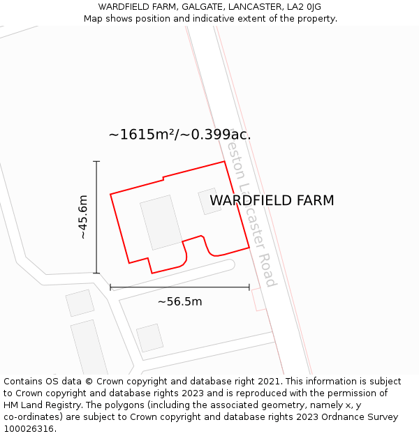 WARDFIELD FARM, GALGATE, LANCASTER, LA2 0JG: Plot and title map