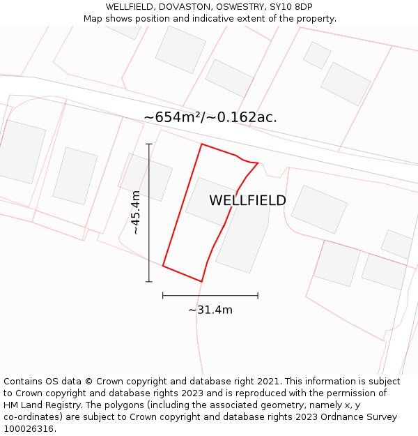 WELLFIELD, DOVASTON, OSWESTRY, SY10 8DP: Plot and title map