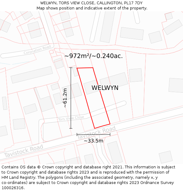 WELWYN, TORS VIEW CLOSE, CALLINGTON, PL17 7DY: Plot and title map