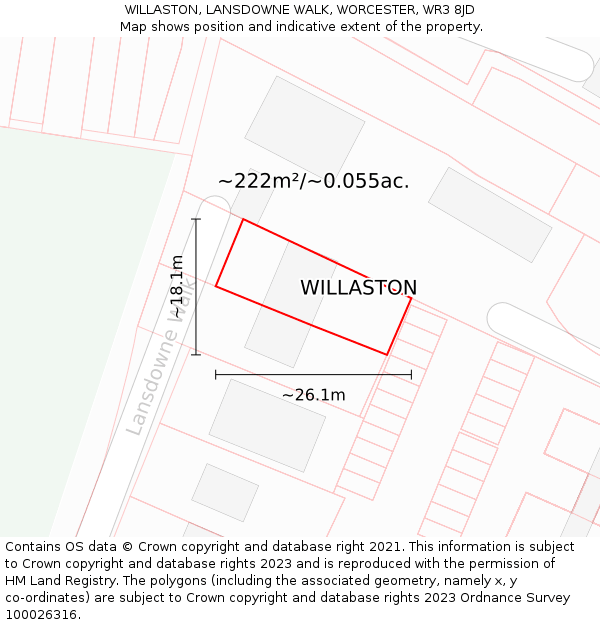 WILLASTON, LANSDOWNE WALK, WORCESTER, WR3 8JD: Plot and title map