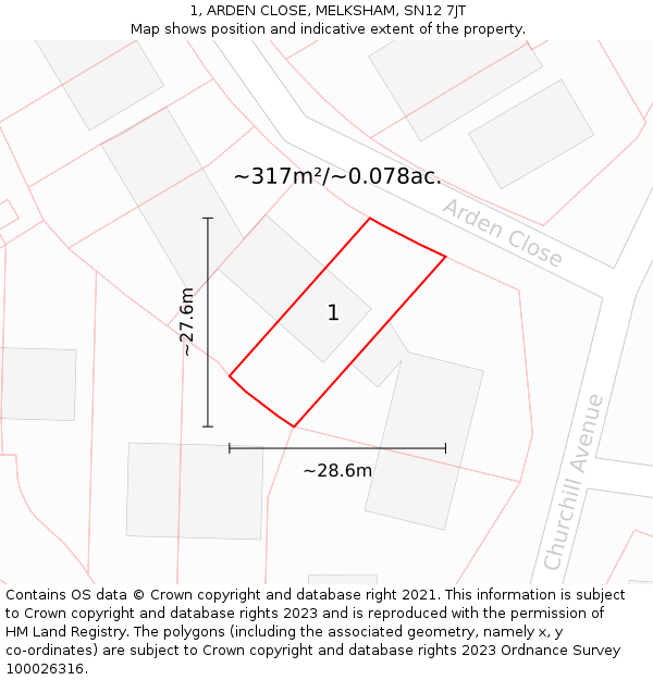 1, ARDEN CLOSE, MELKSHAM, SN12 7JT: Plot and title map