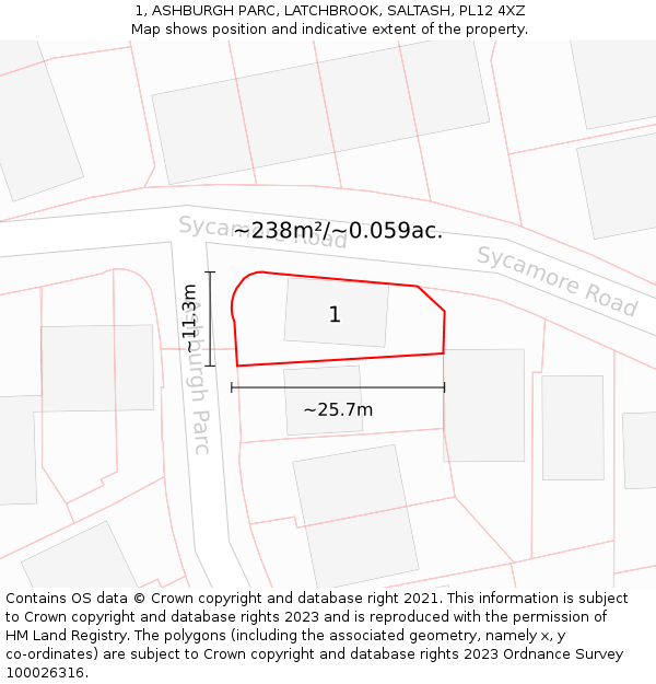 1, ASHBURGH PARC, LATCHBROOK, SALTASH, PL12 4XZ: Plot and title map