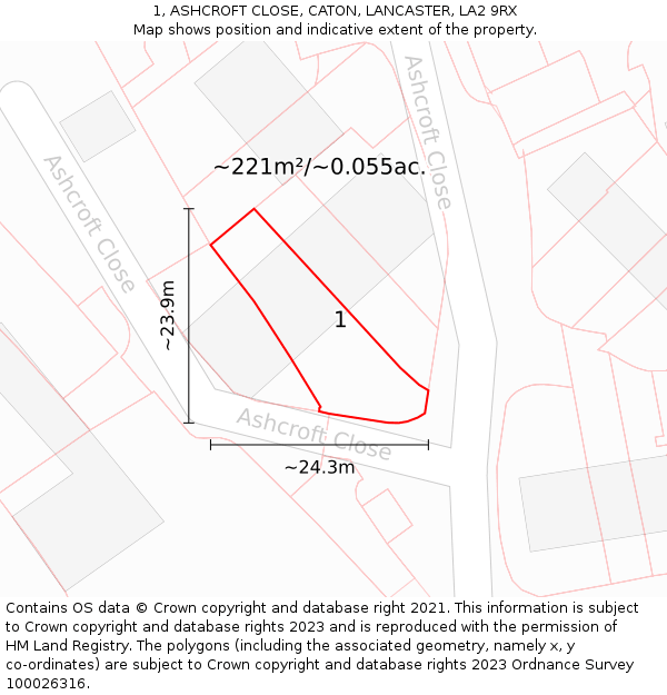 1, ASHCROFT CLOSE, CATON, LANCASTER, LA2 9RX: Plot and title map