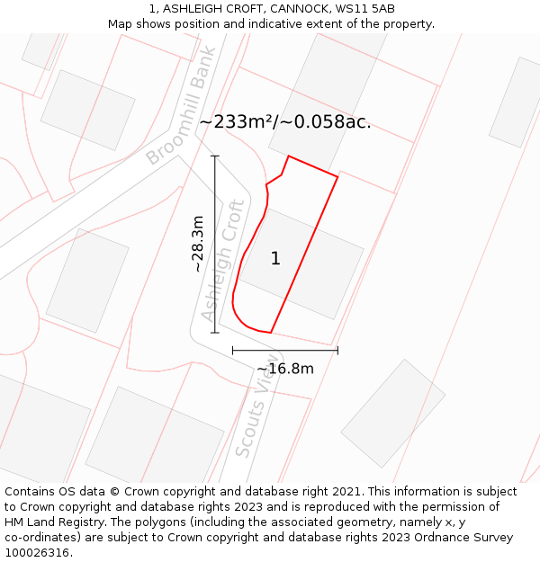 1, ASHLEIGH CROFT, CANNOCK, WS11 5AB: Plot and title map