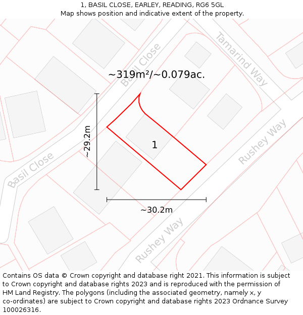 1, BASIL CLOSE, EARLEY, READING, RG6 5GL: Plot and title map