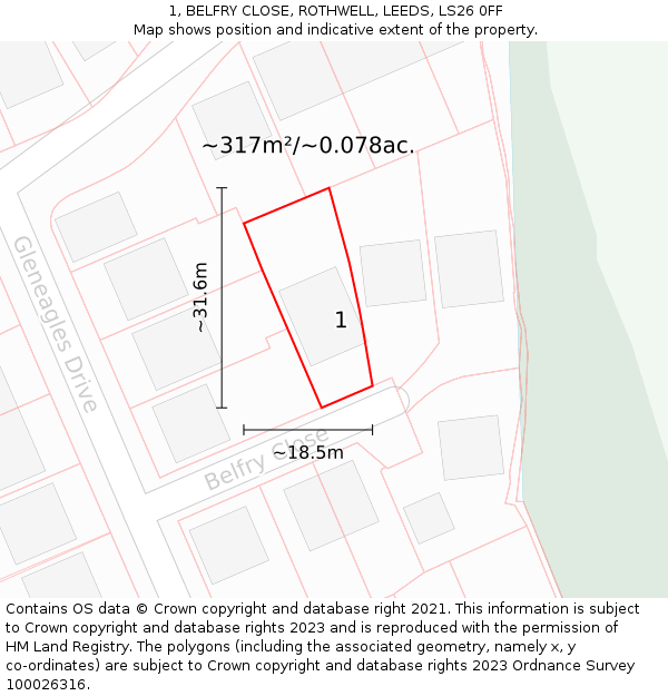 1, BELFRY CLOSE, ROTHWELL, LEEDS, LS26 0FF: Plot and title map