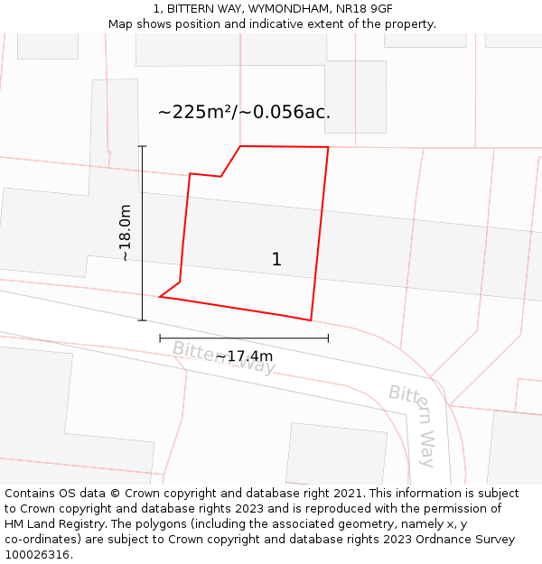1, BITTERN WAY, WYMONDHAM, NR18 9GF: Plot and title map
