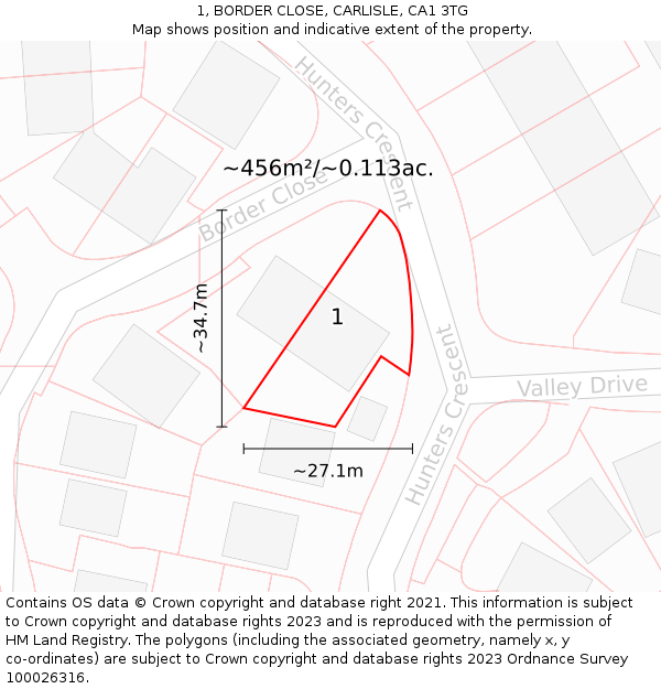 1, BORDER CLOSE, CARLISLE, CA1 3TG: Plot and title map