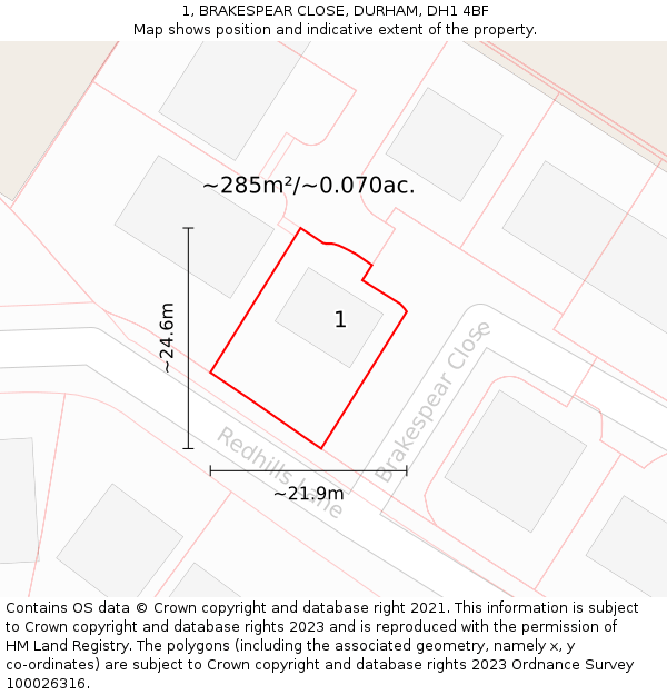 1, BRAKESPEAR CLOSE, DURHAM, DH1 4BF: Plot and title map