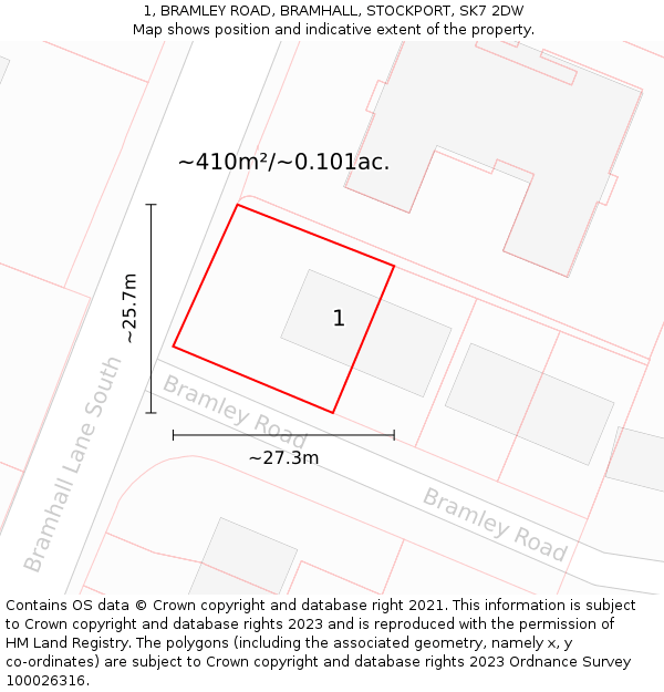 1, BRAMLEY ROAD, BRAMHALL, STOCKPORT, SK7 2DW: Plot and title map