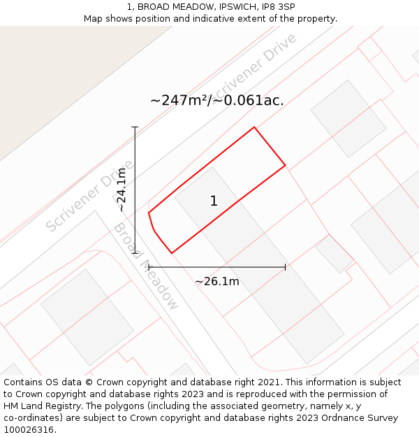 1, BROAD MEADOW, IPSWICH, IP8 3SP: Plot and title map