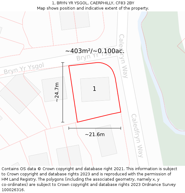 1, BRYN YR YSGOL, CAERPHILLY, CF83 2BY: Plot and title map